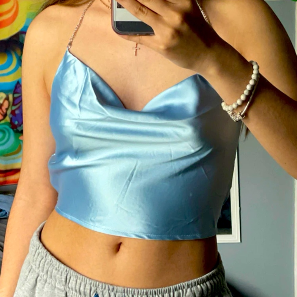 Baby Blue Satin Crop Top